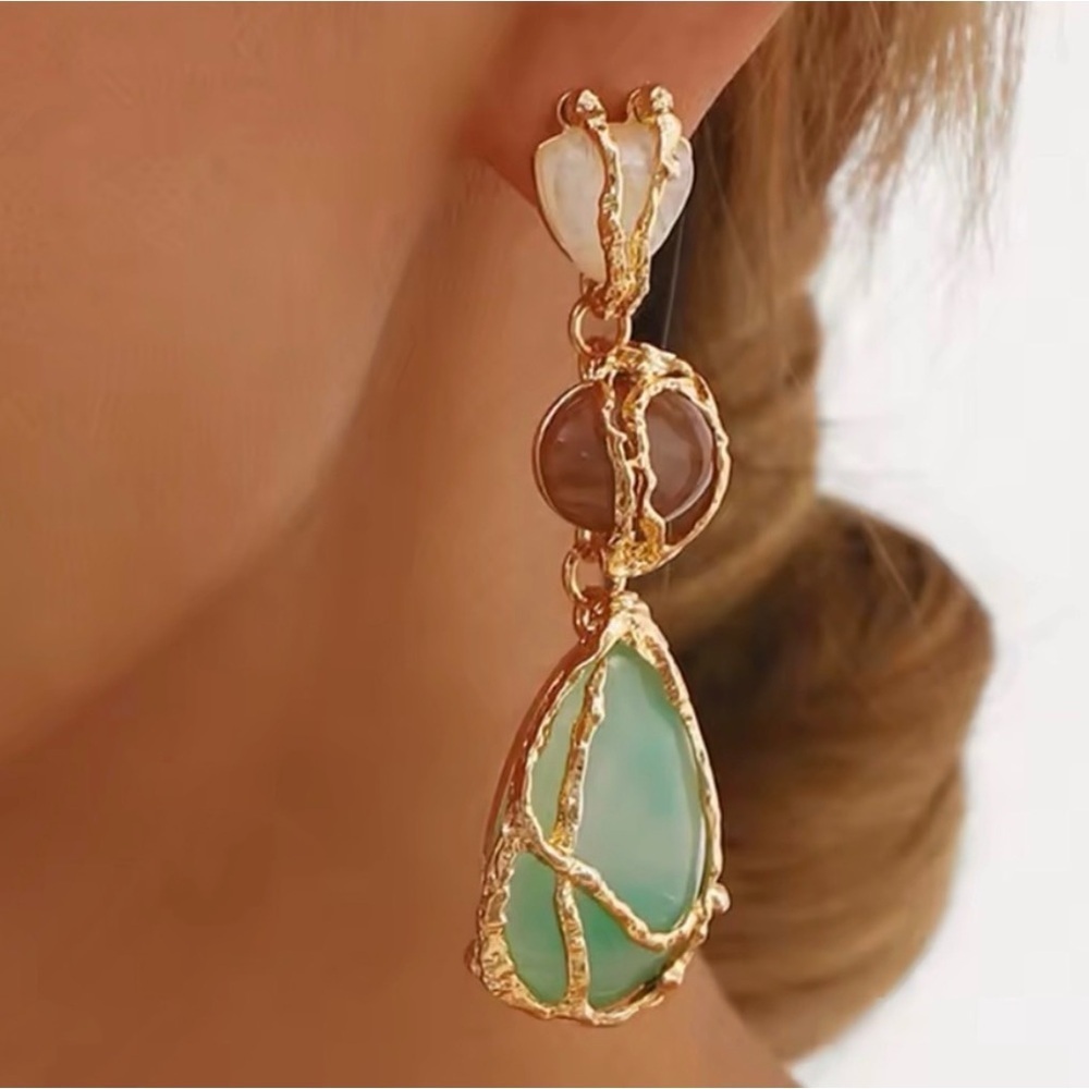Zara Gold and Green Statement Earrings